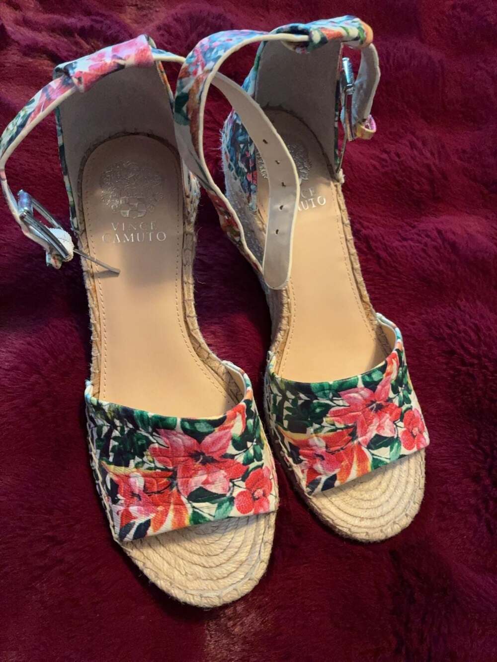 Vince Camuto VC-Leera Floral Print Espadrille Wedge Sandals Sz 9M A479